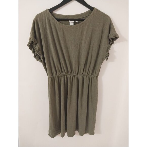 H&M | Dresses | Hm Olive Green Linen Blend Short Sleeve Summer Dress Sz S |  Poshmark